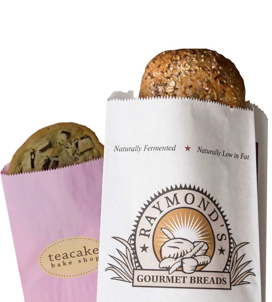 image of custom printed bread bag with a custom printed cookie bag